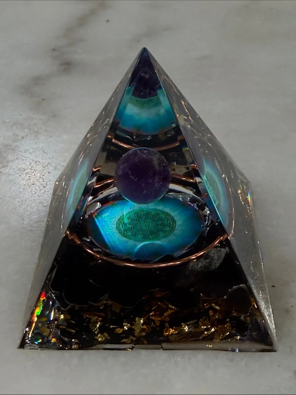 Amethyst Orgonite Pyramid Decorative Home Accent